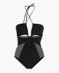 Nensi Dojaka Cutout mesh-paneled halterneck swimsuit - Black Black