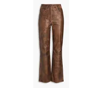 Leather straight-leg pants - Brown