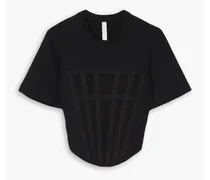 Cropped grosgrain-trimmed ribbed stretch-cotton jersey T-shirt - Black