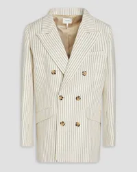 Frame Denim Double-breasted pinstriped cotton and linen-blend twill blazer - White White