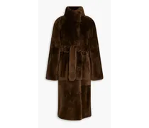 Belted shearling coat - Brown