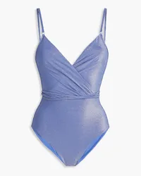 Zimmermann Wrap-effect metallic stretch-jersey swimsuit - Purple Purple