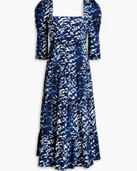 Diane von Furstenberg Nora gathered printed stretch-cotton poplin midi dress - Blue Blue