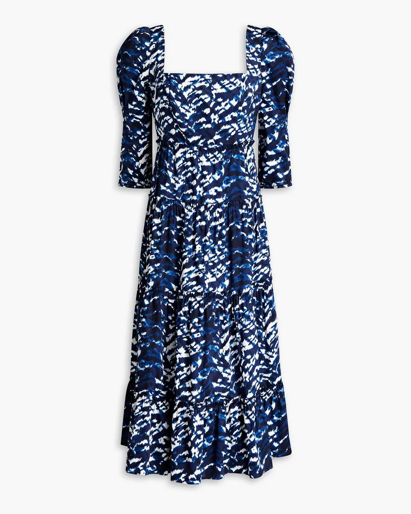 Diane von Furstenberg Nora gathered printed stretch-cotton poplin midi dress - Blue Blue