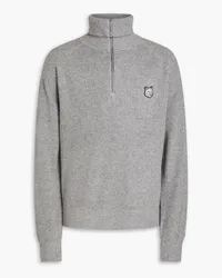 Kitsuné Appliquéd ribbed-knit half-zip sweater - Gray Gray