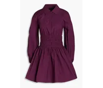 Rainor shirred stretch-cotton poplin mini shirt dress - Purple