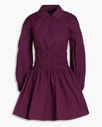 Maje Shirred stretch-cotton poplin mini shirt dress - Purple Purple