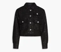 Cropped sequin-embellished tweed shirt - Black