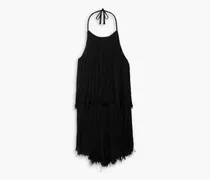 Delphinia fringed open-knit cotton and silk-blend halterneck sweater - Black