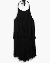 Altuzarra Delphinia fringed open-knit cotton and silk-blend halterneck sweater - Black Black