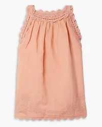 Ulla Johnson June guipure lace-trimmed embroidered linen and cotton-blend voile tank - Orange Orange