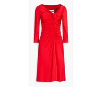 Appliquéd ruched satin-jersey dress - Red