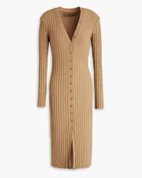 Enza Costa Metallic ribbed-knit midi dress - Neutral Neutral