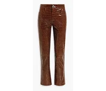 Glossed croc-effect leather straight-leg pants - Brown
