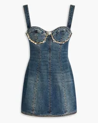 Area Claw embellished denim mini dress - Blue Blue