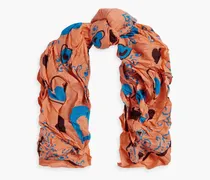 Printed cotton and silk-blend scarf - Orange - OneSize