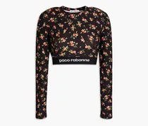 Cropped floral-print jersey T-shirt - Black