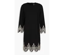 Embroidered crystal-embellished wool-blend mini dress - Black