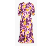 Pleated floral-print crepe midi dress - Purple