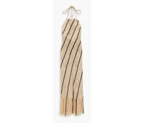 Honor striped crocheted cotton-blend halterneck midi dress - Neutral