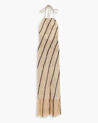 NICHOLAS Honor striped crocheted cotton-blend halterneck midi dress - Neutral Neutral