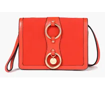 Roby suede-paneled leather shoulder bag - Red