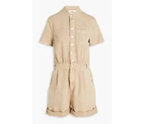 Daquila gathered cotton and linen-blend twill playsuit - Neutral