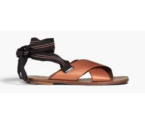 Embellished metallic pebbled-leather sandals - Brown