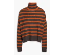 Striped ribbed cashmere turtleneck sweater - Brown