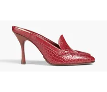 Croc-effect leather mules - Red