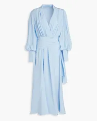 COSTARELLOS Silk crepe de chine midi wrap dress - Blue Blue