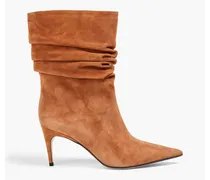 Gathered suede ankle boots - Brown