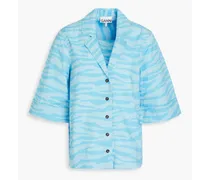 Tiger-print cotton-poplin shirt - Blue