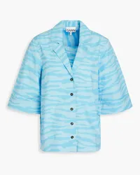 Ganni Tiger-print cotton-poplin shirt - Blue Blue