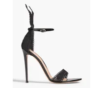 Natalia picot-trimmed lace sandals - Black