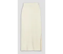 Malia bouclé-knit cotton-blend midi skirt - White