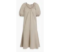 Esme gathered gingham cotton-blend seersucker midi dress - Brown