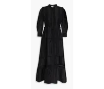 Tiered linen-blend gauze midi dress - Black
