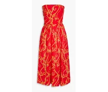 Convertible strapless cotton-voile midi dress - Red