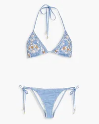 Zimmermann Embroidered triangle bikini - Blue Blue