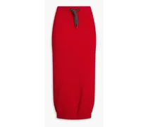 Bead-embellished ribbed-knit midi skirt - Red