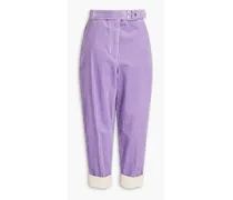 Cropped cotton-corduroy tapered pants - Purple