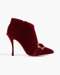 Dolce & Gabbana Embellished velvet ankle boots - Burgundy Burgundy