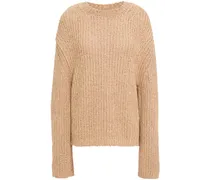 Saio split-back ribbed cotton-blend sweater - Neutral