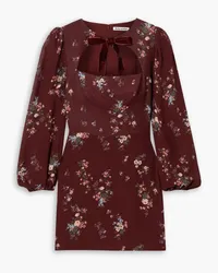 Reformation Terri velvet-trimmed cutout floral-print georgette mini dress - Burgundy Burgundy