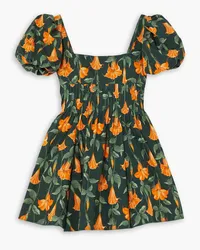 AGUA BENDITA Caramelo pleated floral-print cotton-poplin mini dress - Green Green