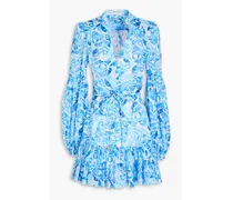 Seine printed cotton-mousseline mini dress - Blue