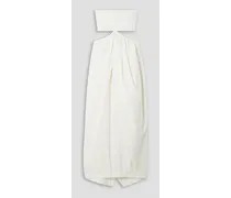 Strapless cutout shirred poplin maxi dress - White