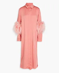 LAPOINTE Feather-trimmed satin midi shirt dress - Pink Pink