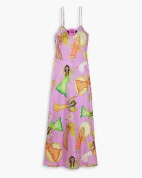 Rodarte Embellished printed silk-satin midi slip dress - Purple Purple